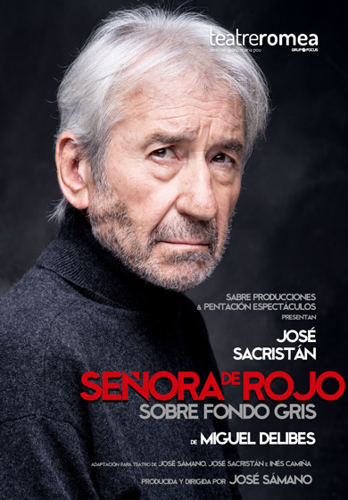 Señora de rojo sobre fondo gris
